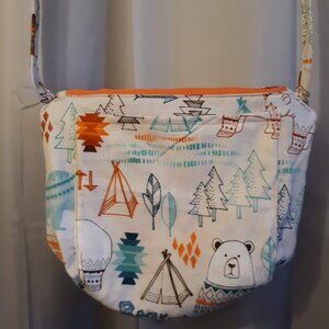 NEW Woodland Camping Bear Theme Shoulder bag Ivory Aqua Orange Purse Western